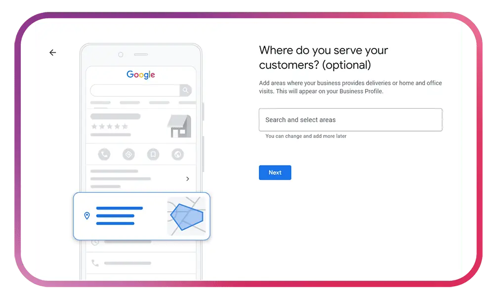 Screenshot showing a step in the process of setting up a Google Business Profile listing