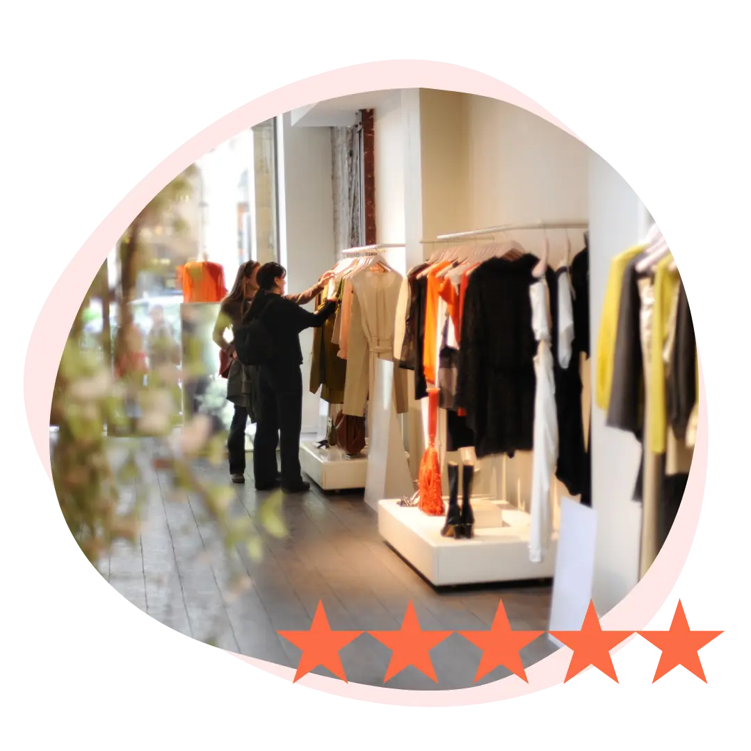 Interior image of a shop with 5 stars overlaid to illustrate a 5 star review